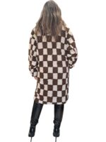 Oversized παλτό με εσωτερική φόδρα ανοιχτό γιακά και καρό μοτίβο