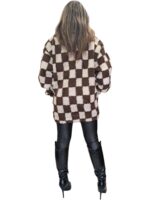 Oversized παλτό με εσωτερική φόδρα κλειστό γιακά και καρό μοτίβο