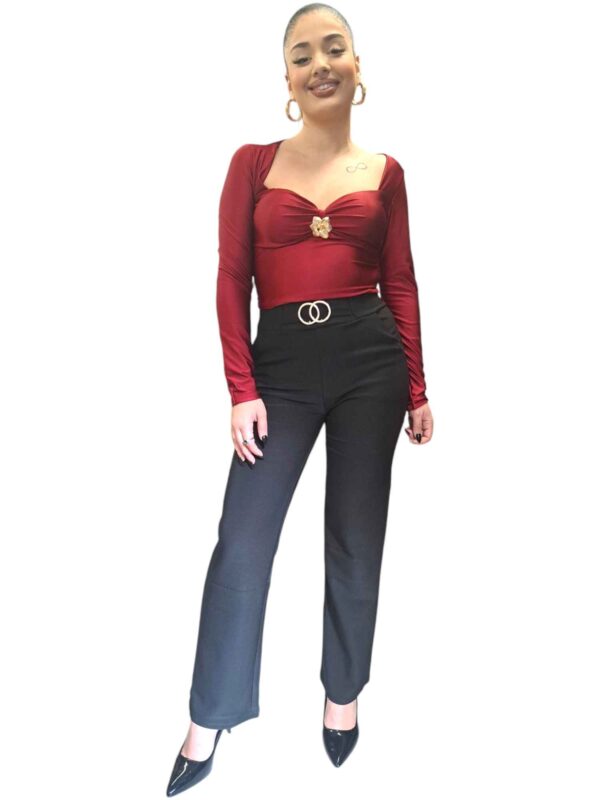Crop top μπλούζα με δέσιμο στο μπούστο και χρυσή λεπτομέρεια σε κόκκινο και καφέ. – ΚΑΦΕ, One Size
