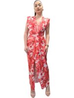 Maxi Floral Φόρεμα με Δέσιμο στο Στήθος – ΚΟΚΚΙΝΟ, One Size