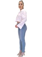 Cropped Πουκάμισο σε Λευκό και Μαύρο – ΑΣΠΡΟ, One Size