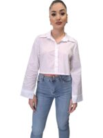 Cropped Πουκάμισο σε Λευκό και Μαύρο – ΑΣΠΡΟ, One Size