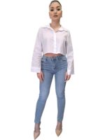 Cropped Πουκάμισο σε Λευκό και Μαύρο – ΑΣΠΡΟ, One Size