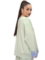 Oversized Μπλούζα με Μανσέτες σε Ριγέ Σχέδιο – Παστέλ Πράσινο – ΠΡΑΣΙΝΟ, One Size