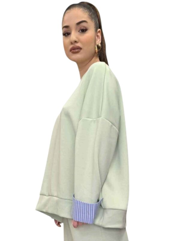 Oversized Μπλούζα με Μανσέτες σε Ριγέ Σχέδιο – Παστέλ Πράσινο – ΠΡΑΣΙΝΟ, One Size