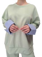 Oversized Μπλούζα με Μανσέτες σε Ριγέ Σχέδιο – Παστέλ Πράσινο – ΠΡΑΣΙΝΟ, One Size