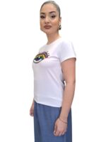 T-shirt με Κεντημένο Μάτι & Πολύχρωμα Στρας – ΑΣΠΡΟ, One Size