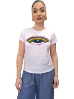 T-shirt με Κεντημένο Μάτι & Πολύχρωμα Στρας – ΑΣΠΡΟ, One Size